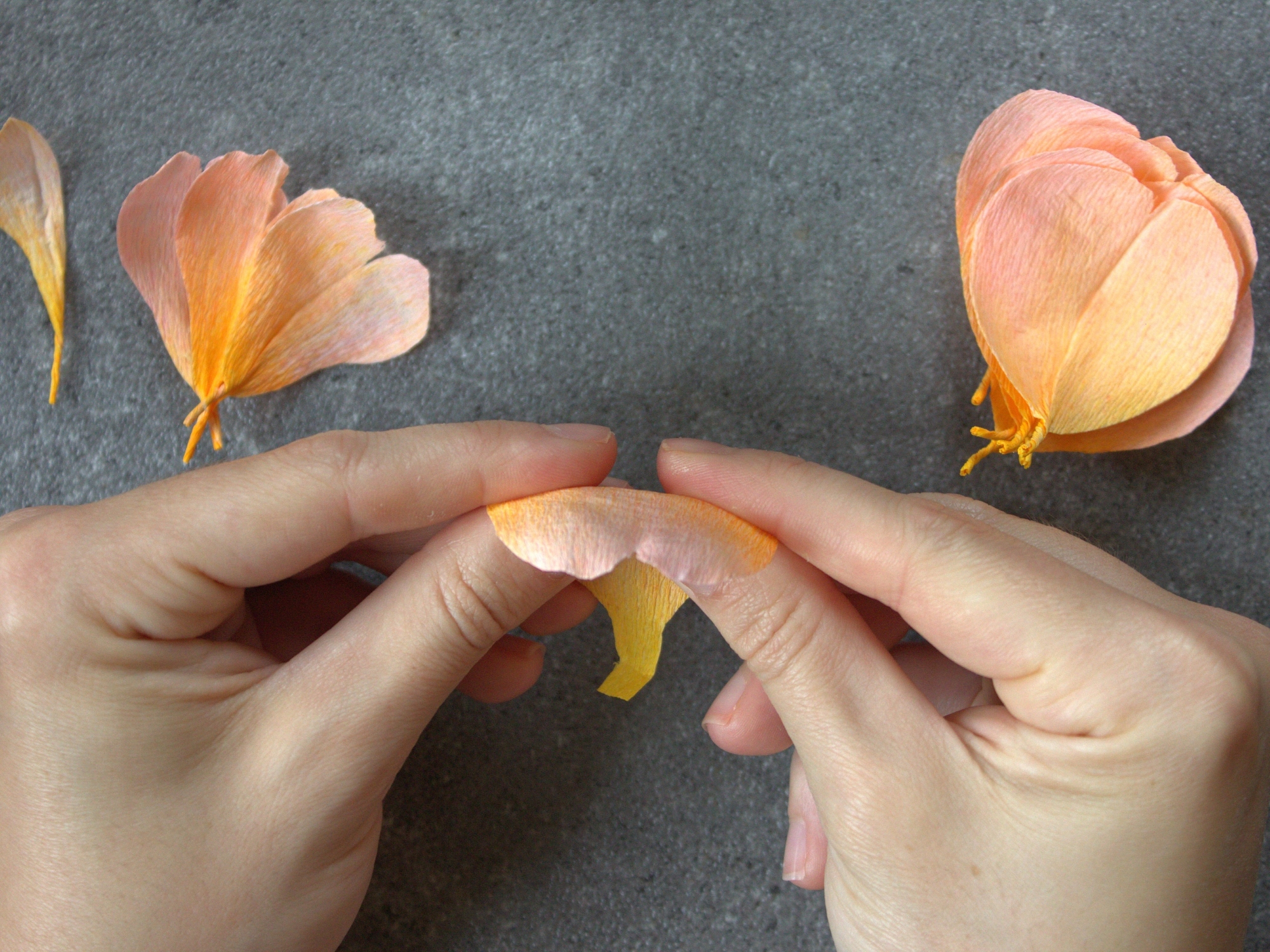 paper rose petal being shaped